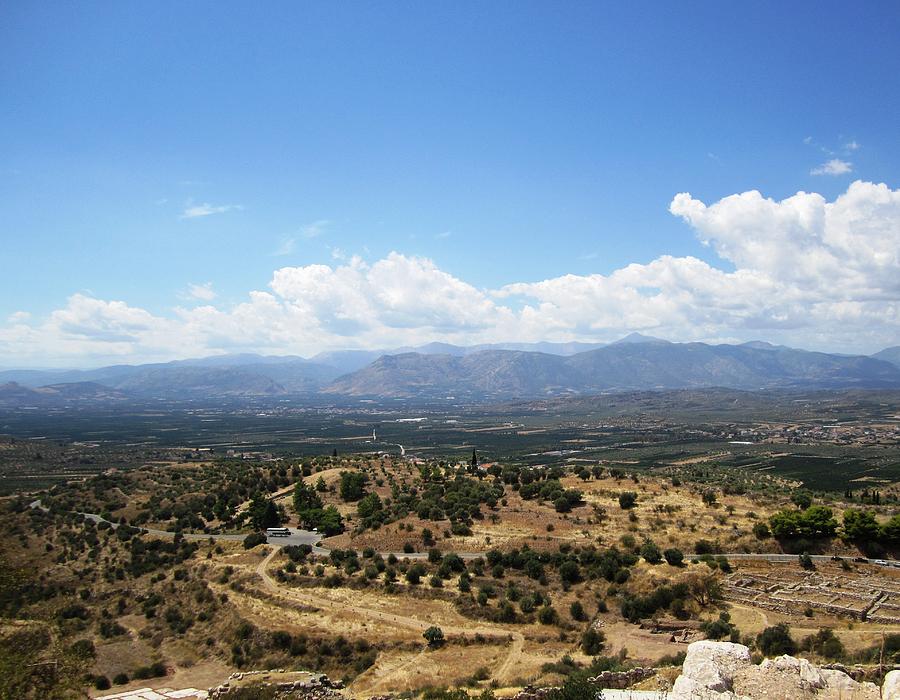 Beautiful View of Nature Pastures from the Ancient Hilltop Mountain Range in Mycenae Greece Photograph by John Shiron
