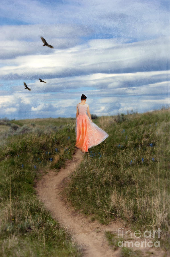 Vintage Photograph - Beautiful Young Woman Walking on Rural Path by Jill Battaglia