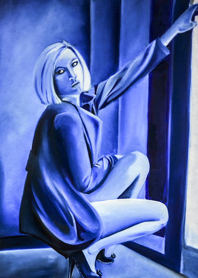 Oils Painting - Beauty in Blue  by Chris  Leon