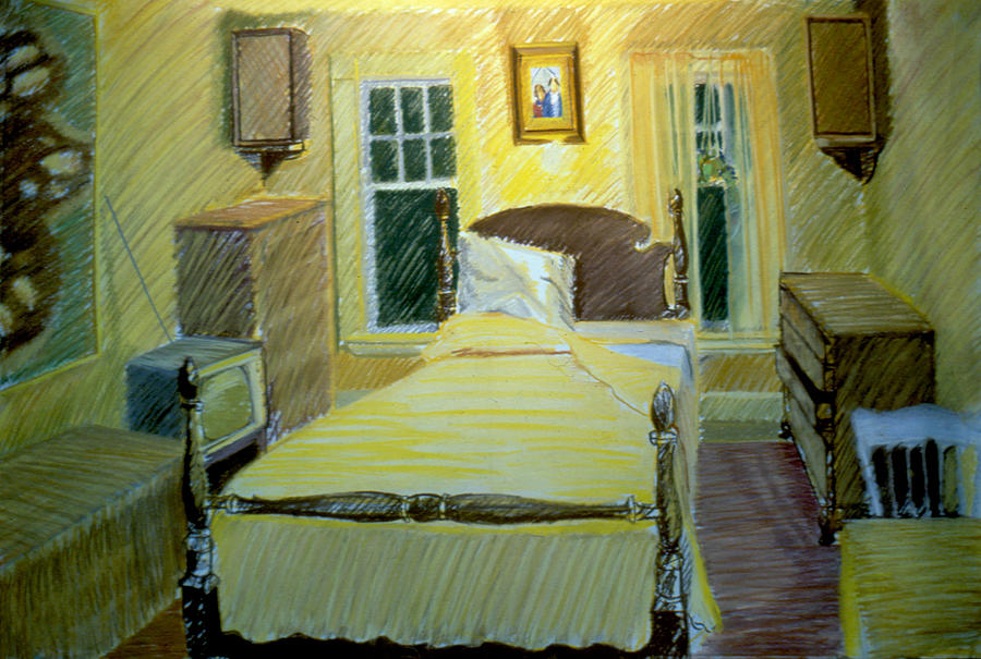Bedroom in Malden Apartment 1978 Drawing by Nancy Griswold