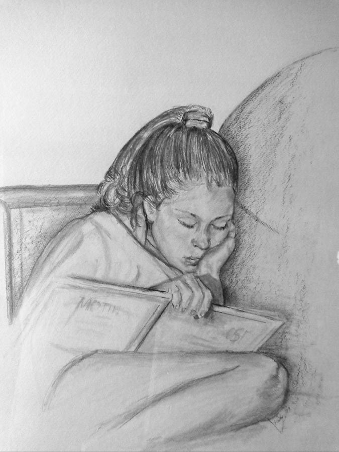 Portrait Drawing - bedtime story II by Kathy Etoll-Throckmorton