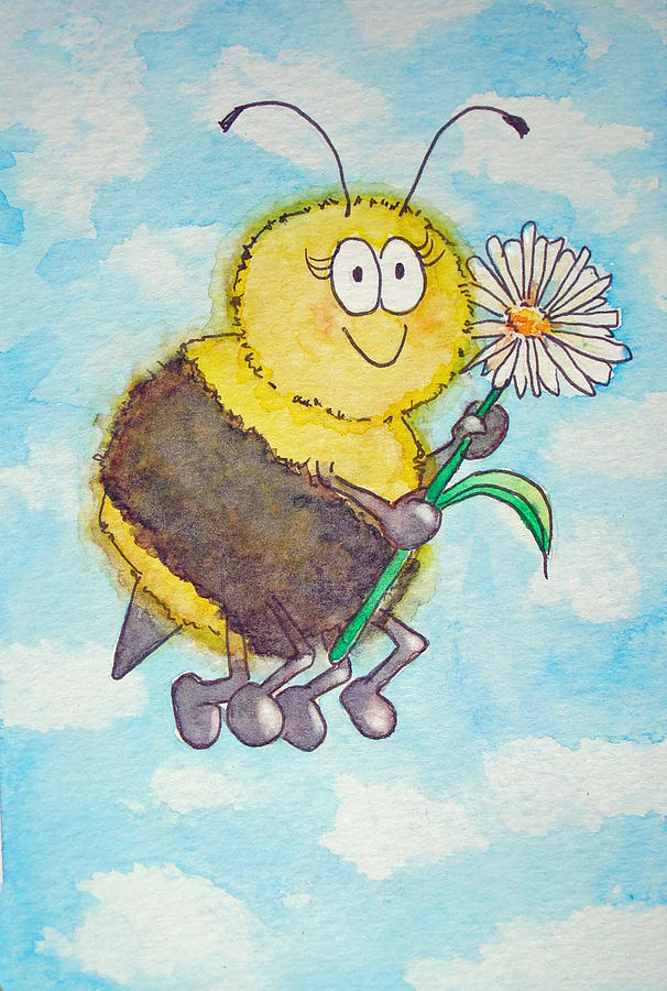 Bee Happy Whimsical Watercolor by Kerra Lindsey