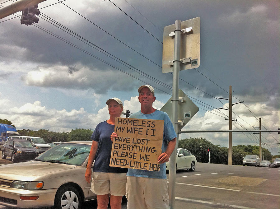 Beggar Photograph - Begging in Boca A Sign of Our Times by Michael Dubiner