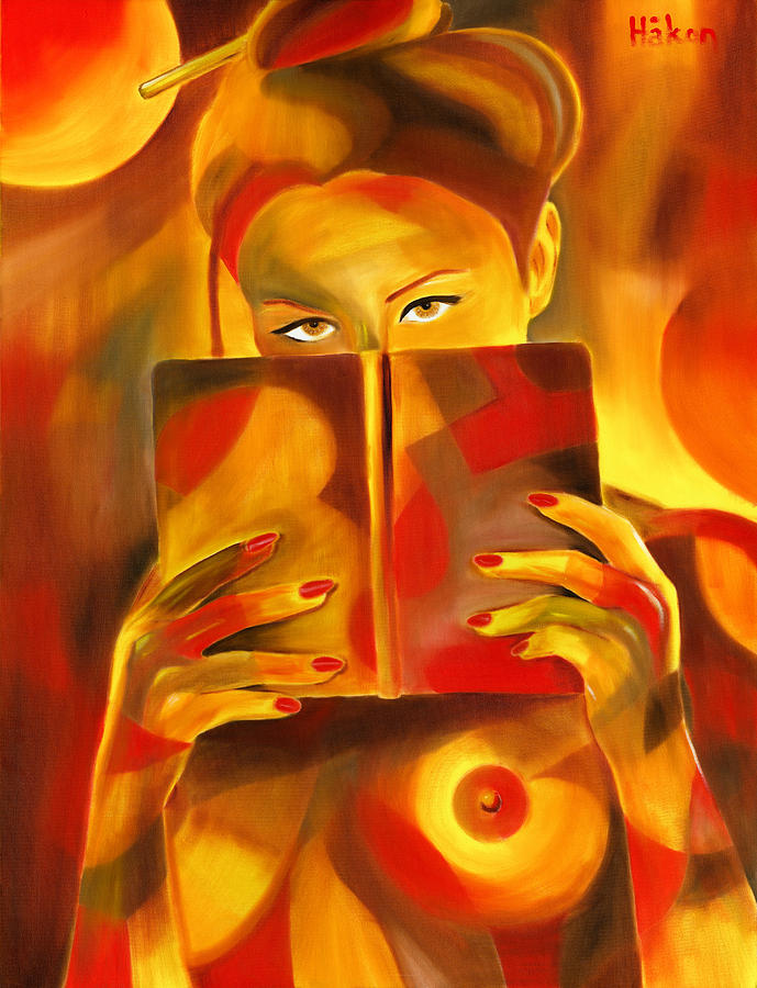 Behind Her Book Painting by Hakon Soreide