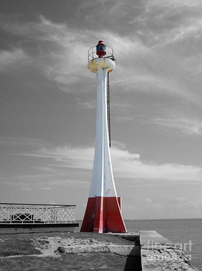 Belize City Lighthouse Color Splash Black and White Photograph by Shawn OBrien