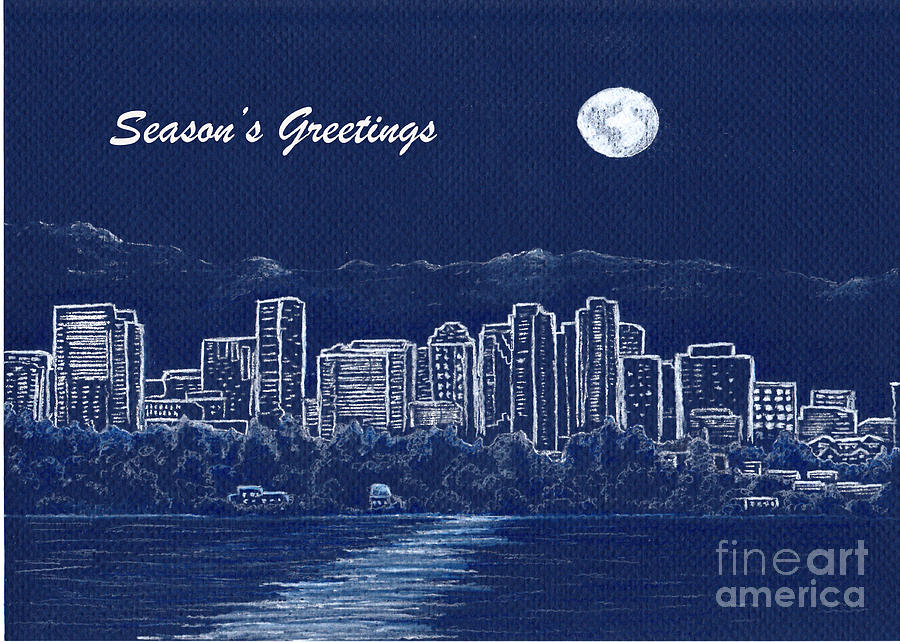 Bellevue Skyline Holiday Card Painting by Phyllis Howard