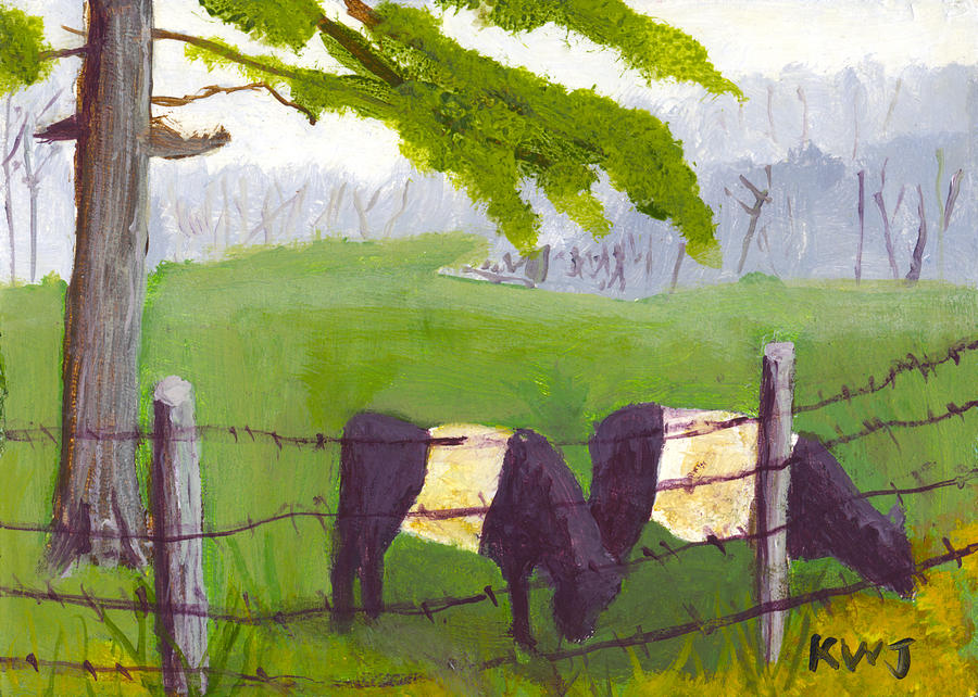 Belted Galloway Cow Painting Rockport Maine Painting by Keith Webber Jr