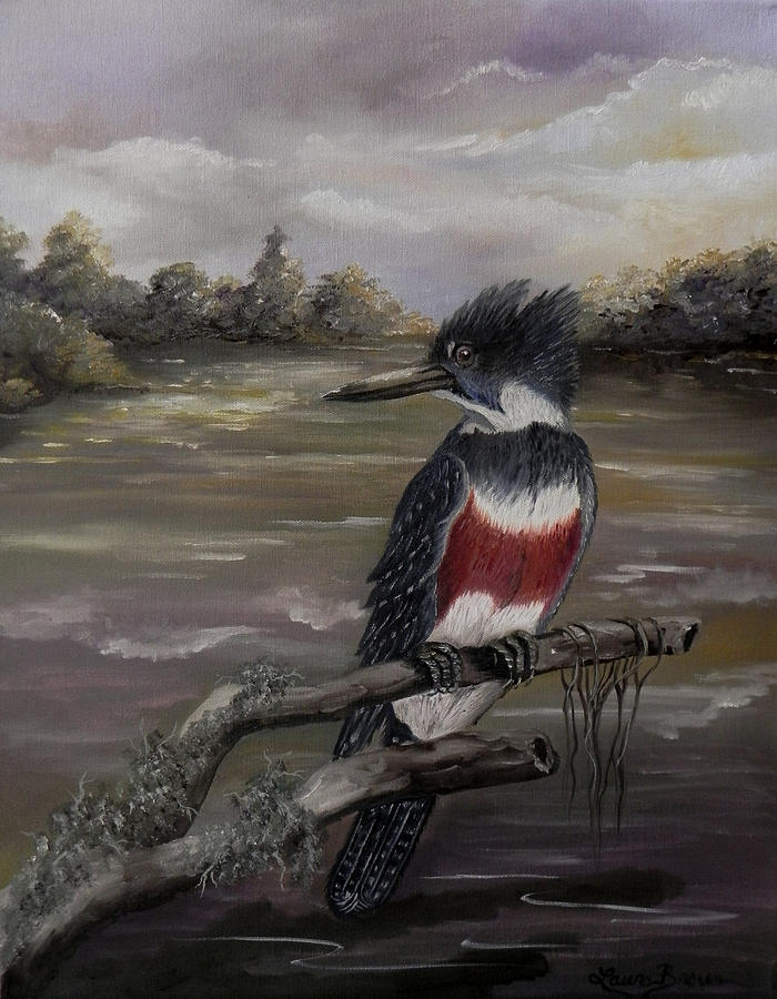 Wildlife Painting - Belted Kingfisher by Laura Brown