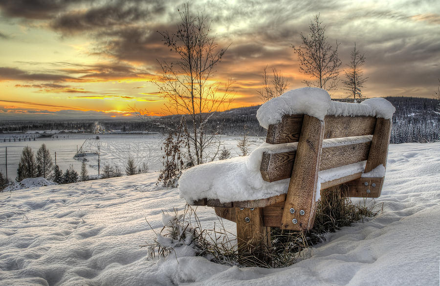 Sunset Photograph - Bench Waiting for Summer by Thomas Payer