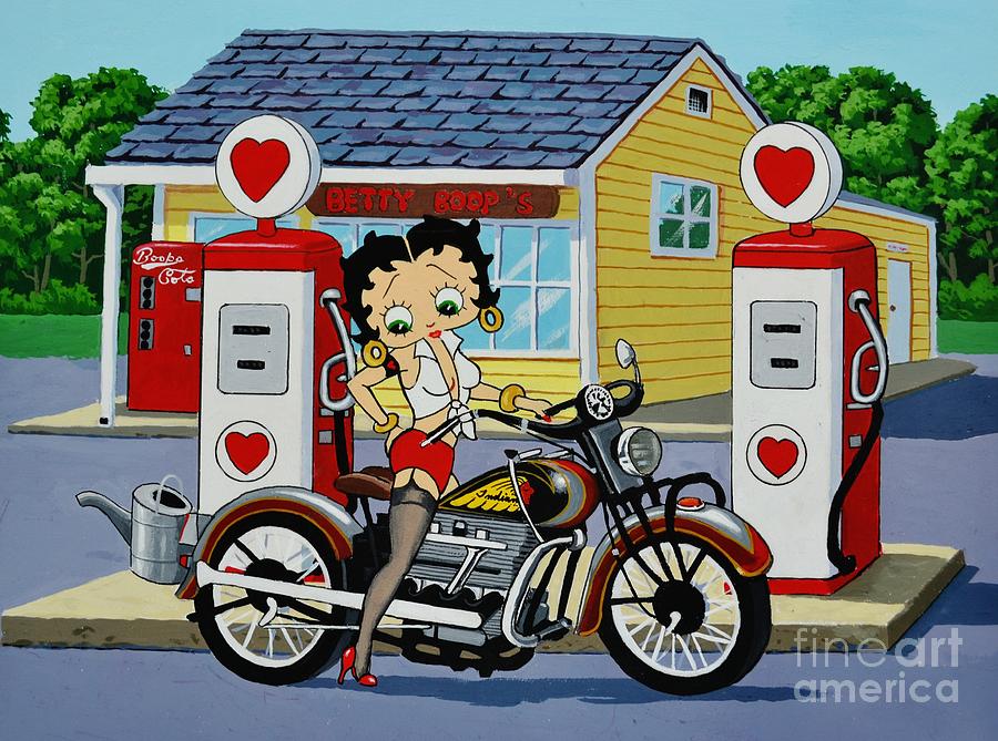 Betty Boop Painting - Betty Boop on her Indian by Thomas Kolendra