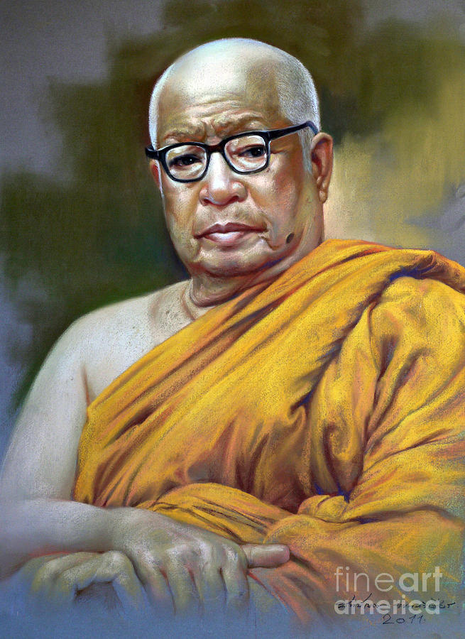 Pastel Painting - Bhudhathas Bhikku by Chonkhet Phanwichien Pastel Painting - Bhudhathas Bhikku by Chonkhet Phanwichien