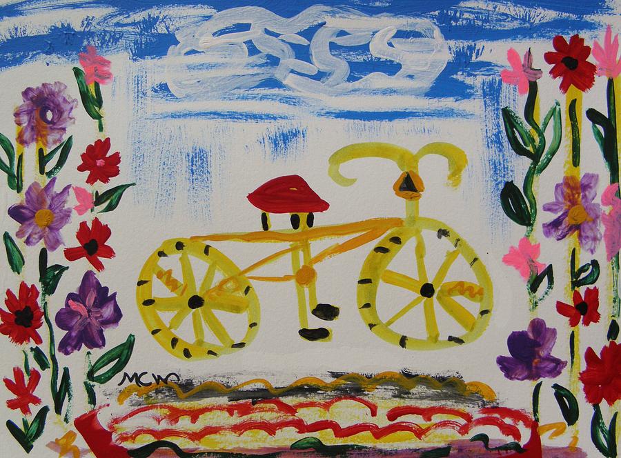 Bicycle and Flowers Painting by Mary Carol Williams