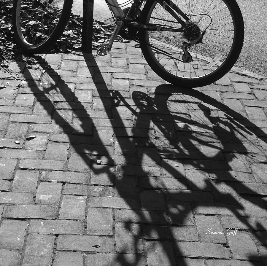Bicycle Shadows in black and white Photograph by Suzanne Gaff