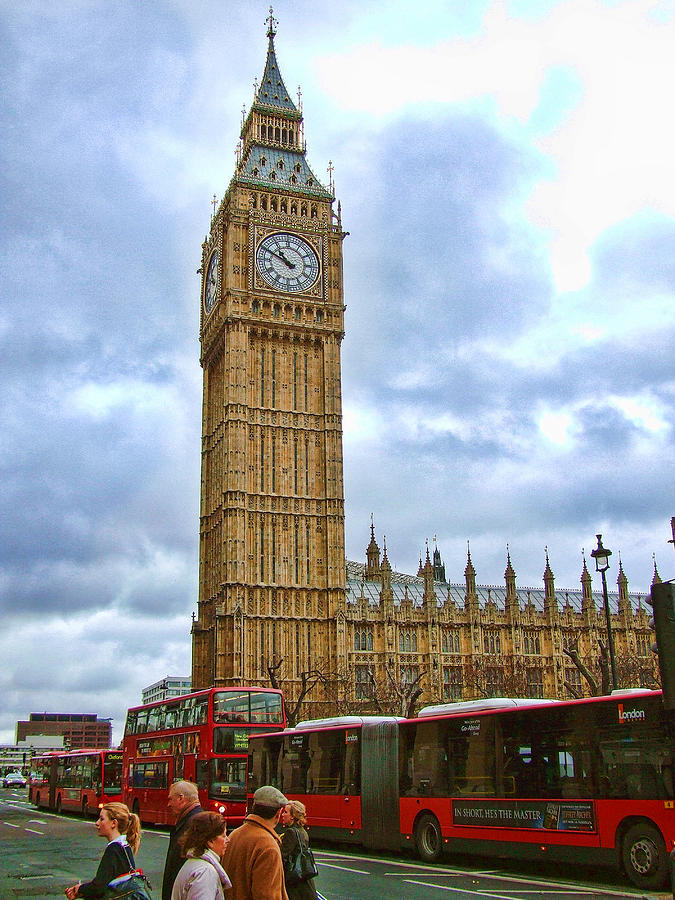 Big Ben and London buses Photograph by Adrian Wilkinson