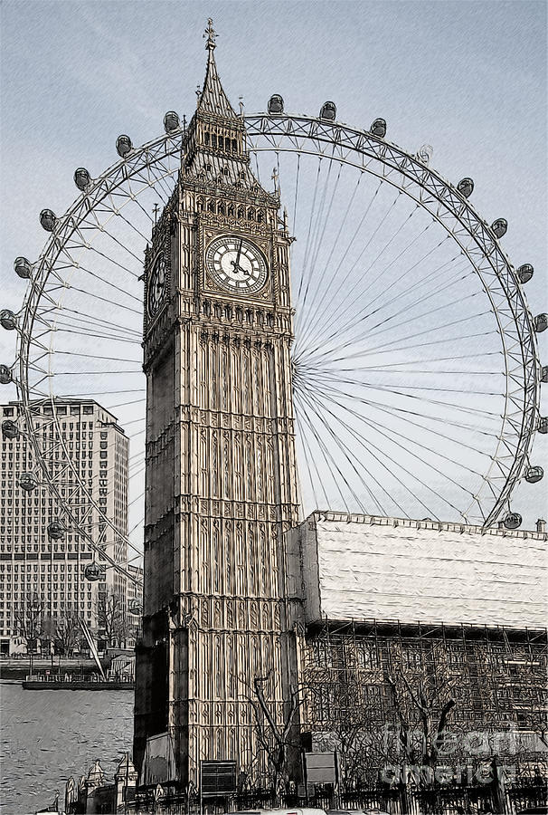 Big Ben and London Eye Digital Art by Donald Davis