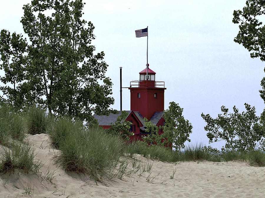 Big Red Lighthouse From The Dune Photograph by Richard Gregurich