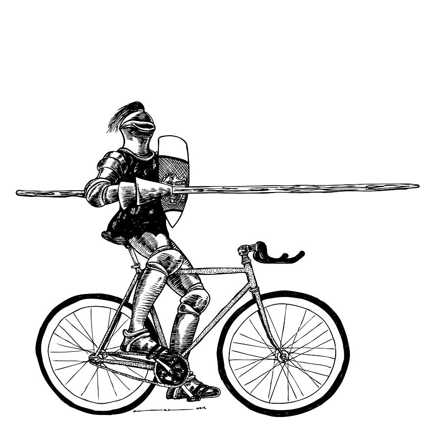 Knight Drawing - Bike Joust by Karl Addison