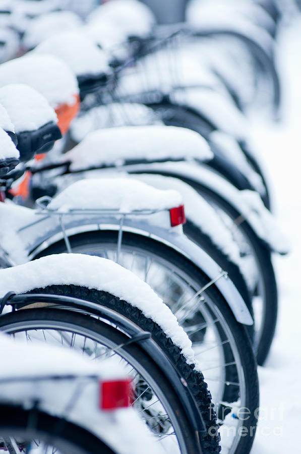 Bikes in snow Photograph by Andrew  Michael