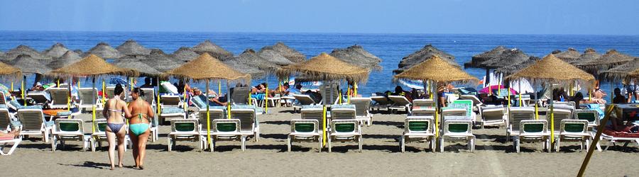 Bikini Girls Beach Umbrellas Costa Del Sol Spain Photograph by John Shiron