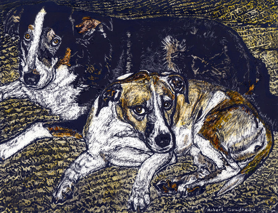 Dogs Painting - Bill and April Dog Pals by Robert Goudreau Dogs Painting - Bill and April Dog Pals by Robert Goudreau