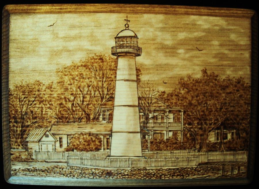 Lighthouse Pyrography - Biloxi Lighthouse by Bob Renaud