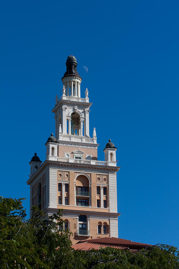 Biltmore Hotel Tower and Moon Photograph by Ed Gleichman