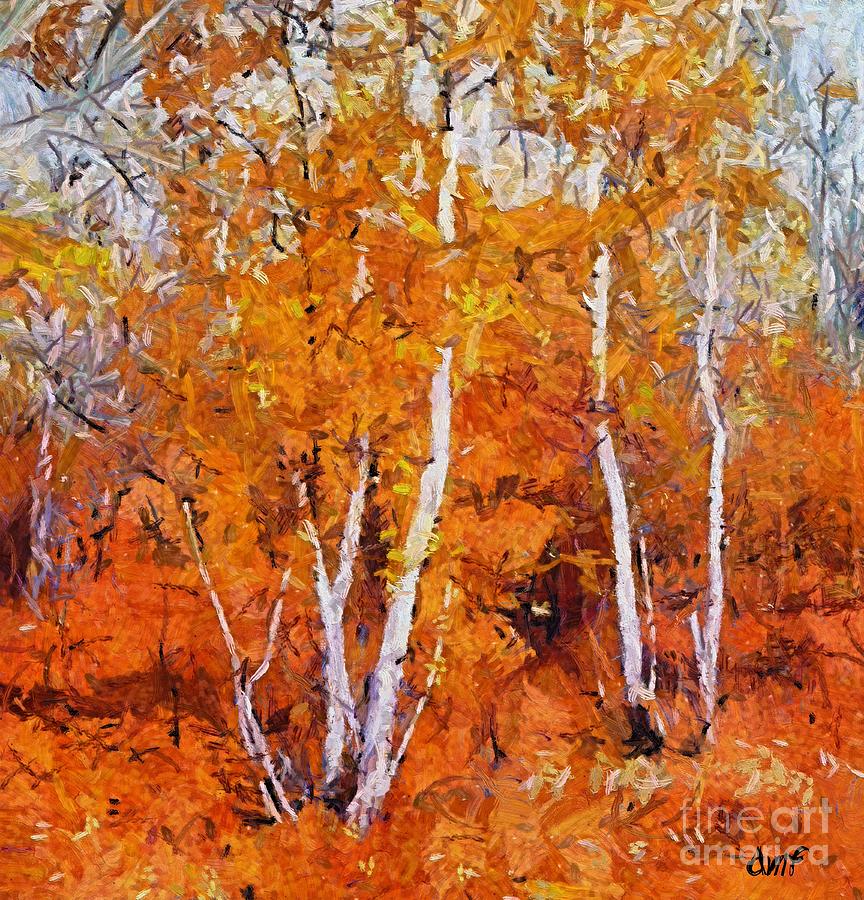 Fall Painting - Birch trees in autumn by Dragica  Micki Fortuna