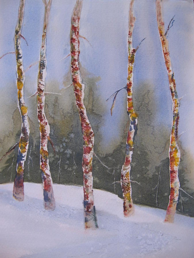 Tree Painting - Birch Trees in Winter by Dee Durbin