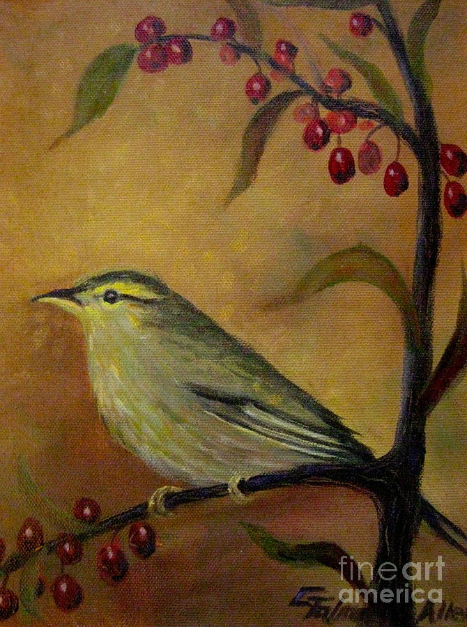 Bird and Berries Painting by Gretchen Allen