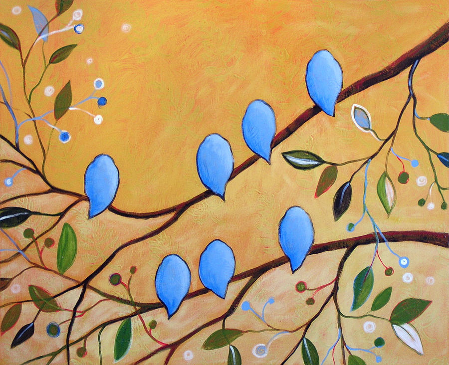Bird art SEVEN BLUEBIRDS by Amy Giacomelli Painting by Amy Giacomelli