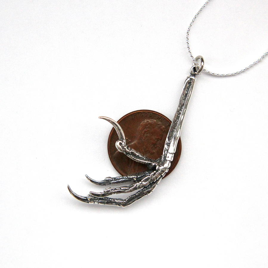 Bird Foot Pendant Necklace in Solid Sterling Silver Sculpture by Michael  Doyle