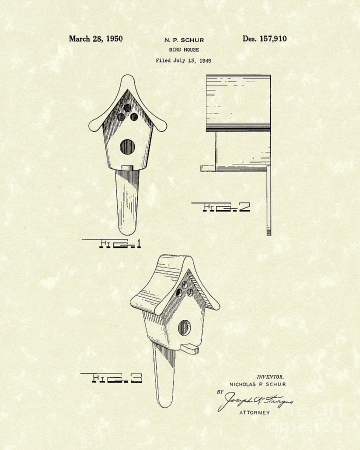 Bird House 1950 Patent Art  Drawing by Prior Art Design