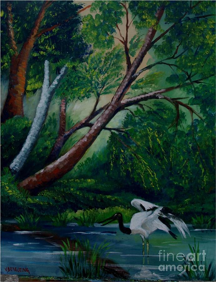 Bird in the swamp Painting by Jean Pierre Bergoeing