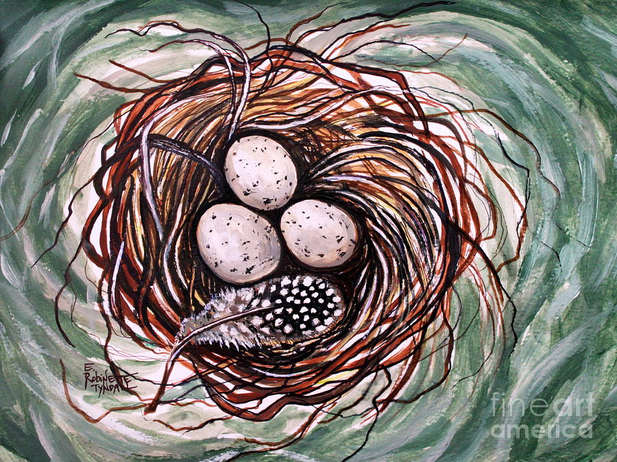 Bird Nest and a Feather Painting by Elizabeth Robinette Tyndall