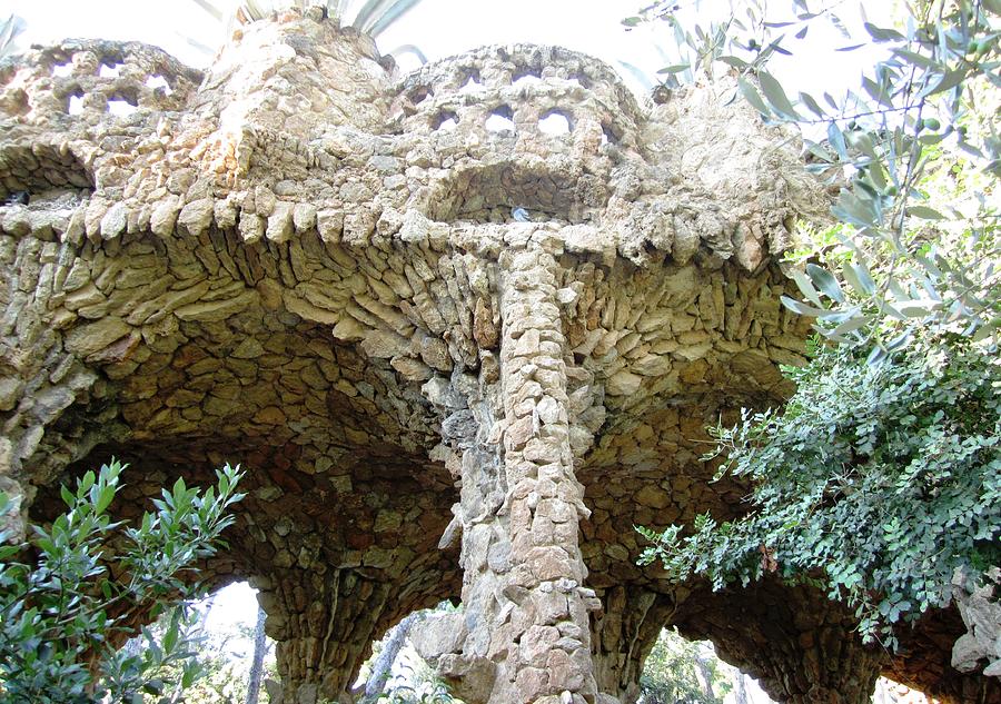 Bird Nest in Stone Works Gaudi Guell Park Barcelona Spain Photograph by John Shiron