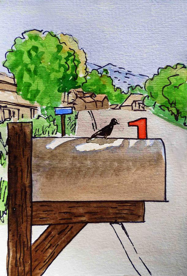 Bird on the Mailbox Sketchbook Project Down My Street Painting by Irina Sztukowski