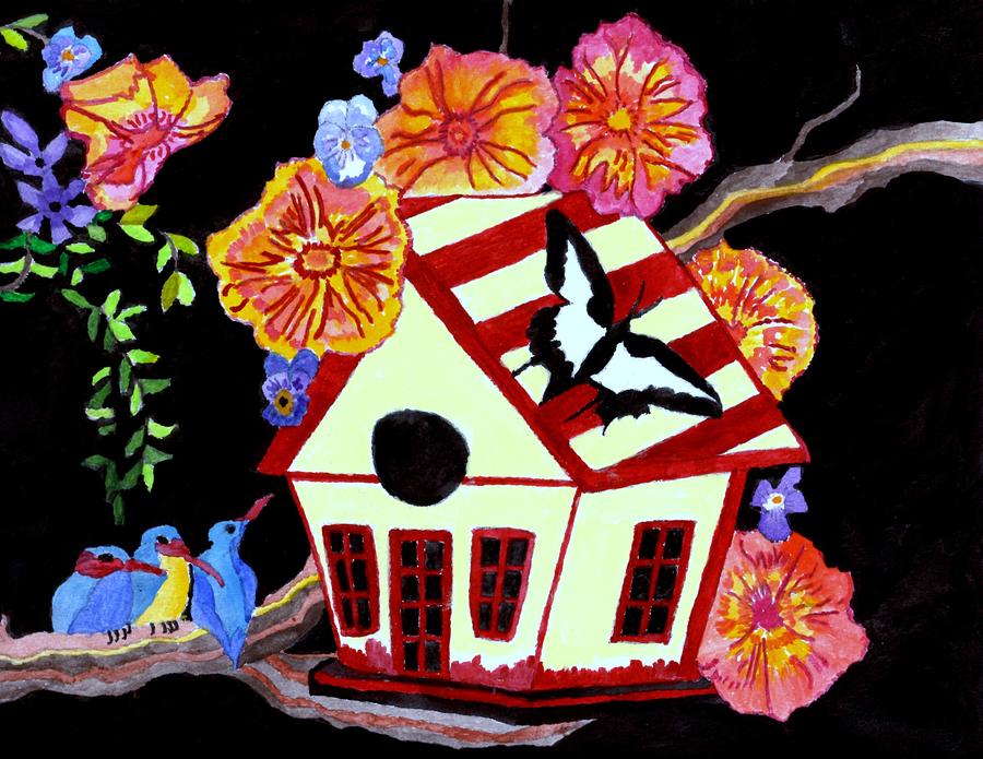 Birdhouse Home Painting by Connie Valasco