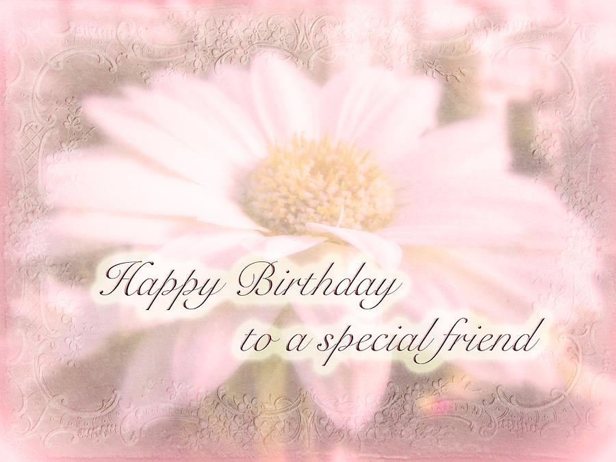 Birthday Special Friend Greeting Card - White Gerbera Daisy Photograph by Carol Senske