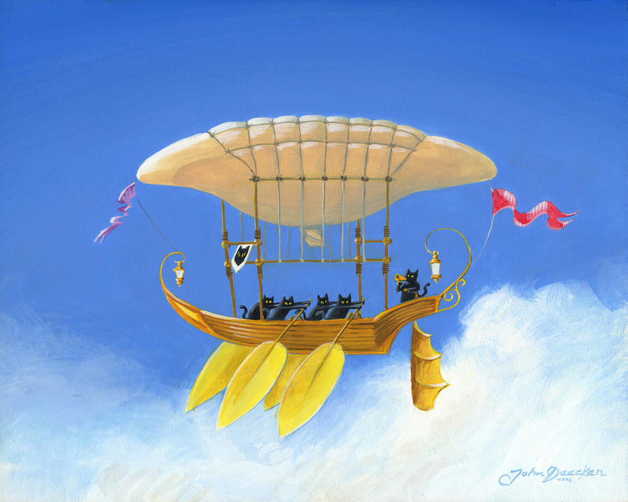 Bizarre Feline-powered Airship by John Deecken