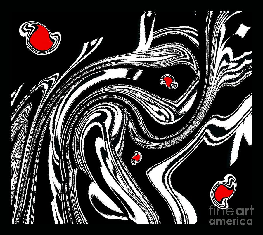 Black Digital Art - Black and White and Red No.51. by Drinka Mercep