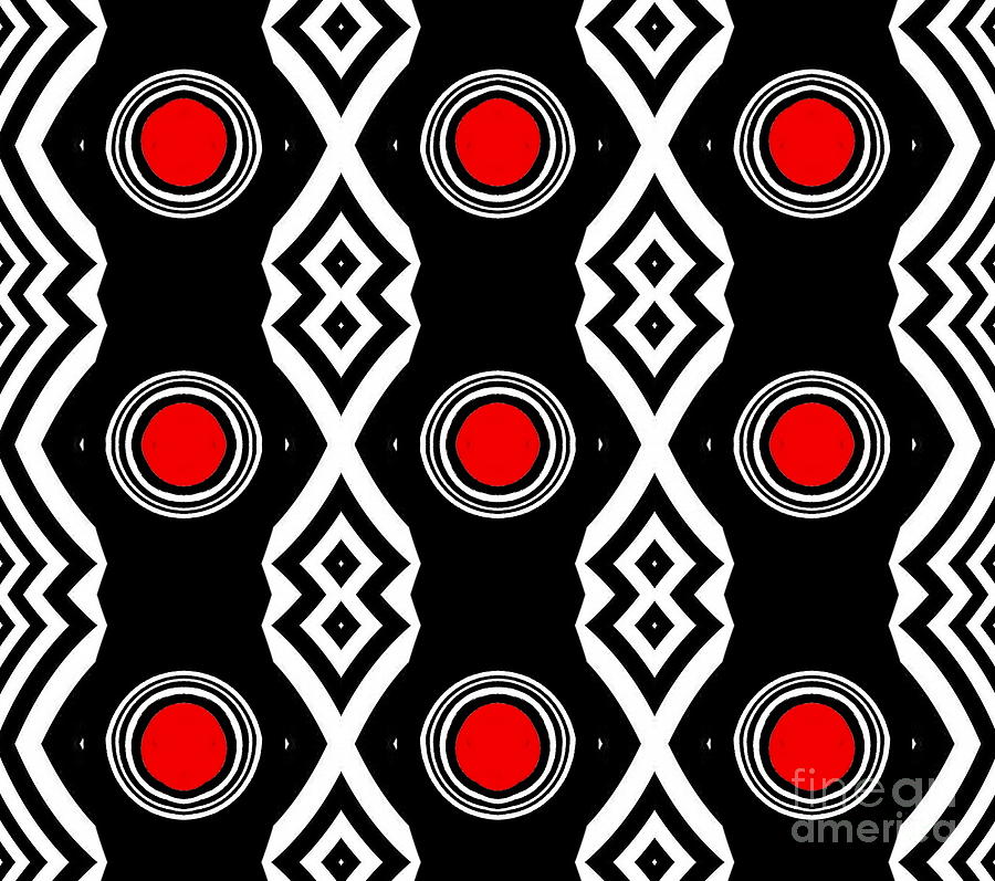 Abstract Digital Art - Pattern Black White Red Art No.180. by Drinka Mercep