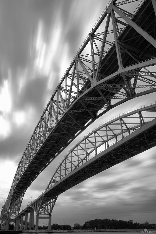 Detroit Photograph - Black and White Blue Water Bridge by Gordon Dean II
