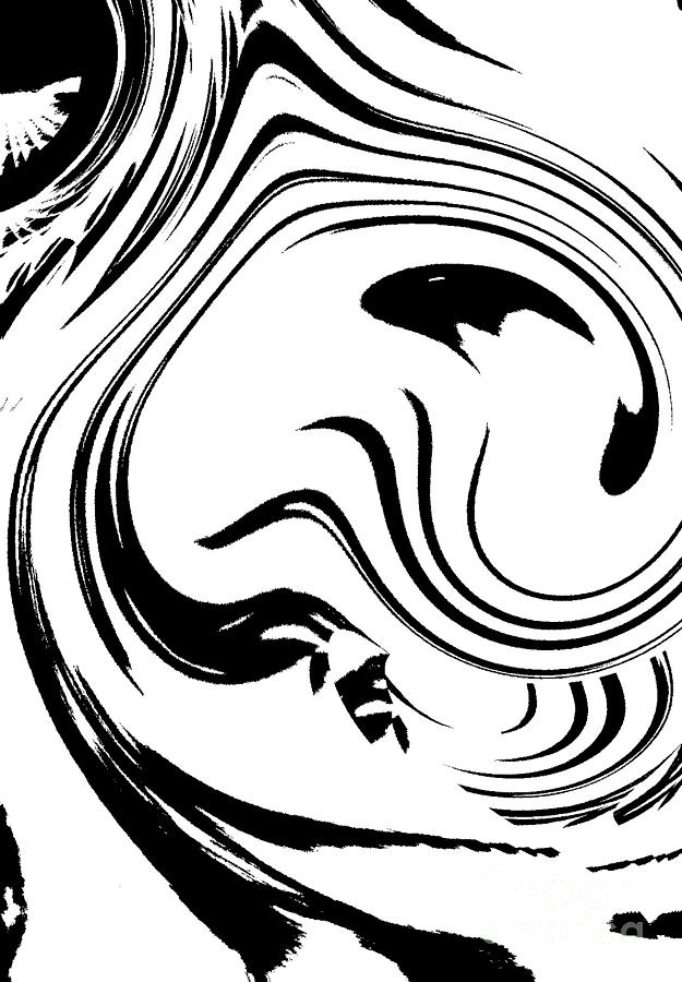 Yin&yang Digital Art - Black and White Circles Waves Wortex No.210 by Drinka Mercep