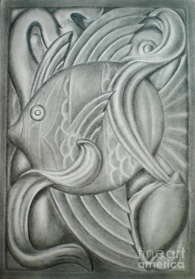 Fish Drawing - Black and white fish by Paula Ludovino