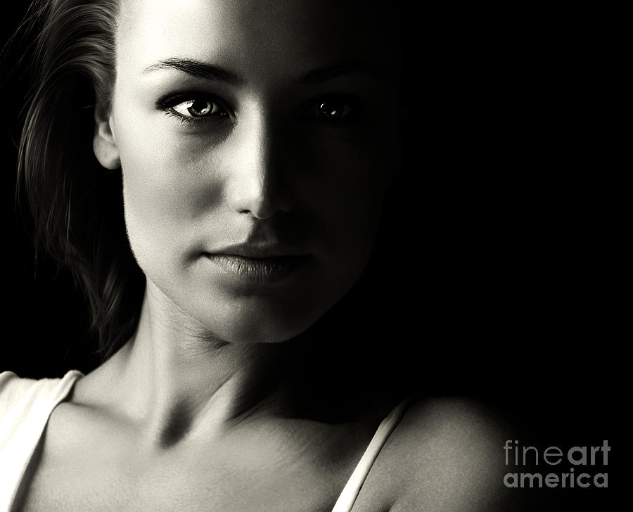 Black and white glamor woman portrait Photograph by Anna Om