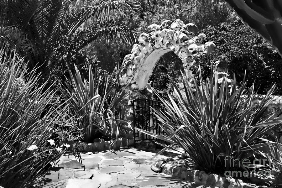 BLACK AND WHITE MEXICAN PATIO with Stone Arbor San Diego California USA Photograph by Sherry  Curry