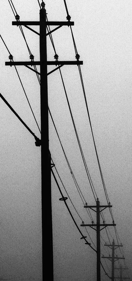Black and White Poles in Fog Right View Photograph by Tony Grider