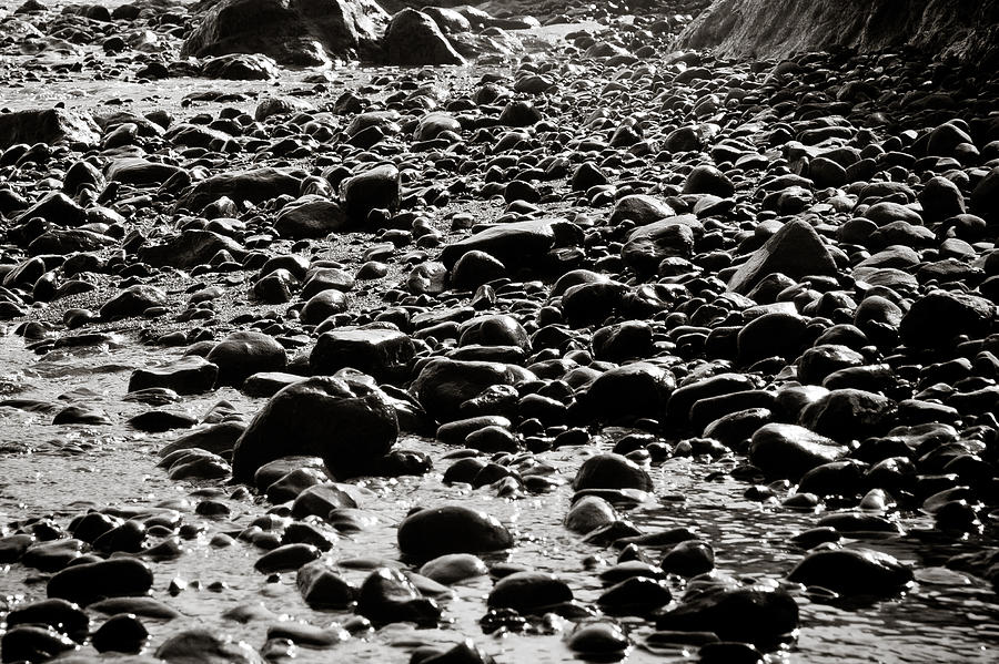 Black and White Rocky Beach Photograph by Anthony Doudt