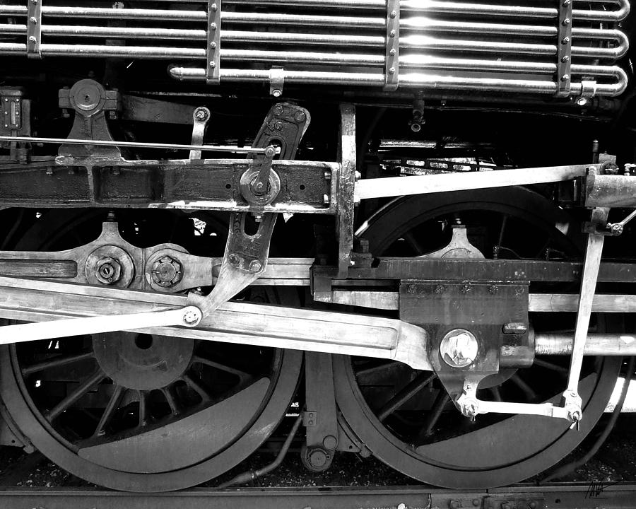 Black and White Steam Engine - Greeting Card Photograph by Mark Valentine