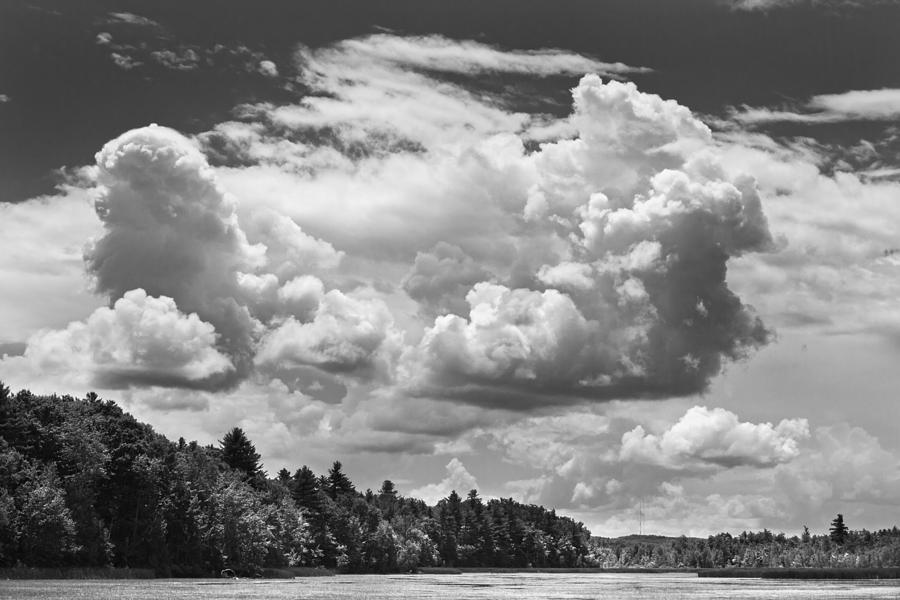 Black And White Storm Clouds Cobbossee Lake Maine Fine Art Print Photograph by Keith Webber Jr